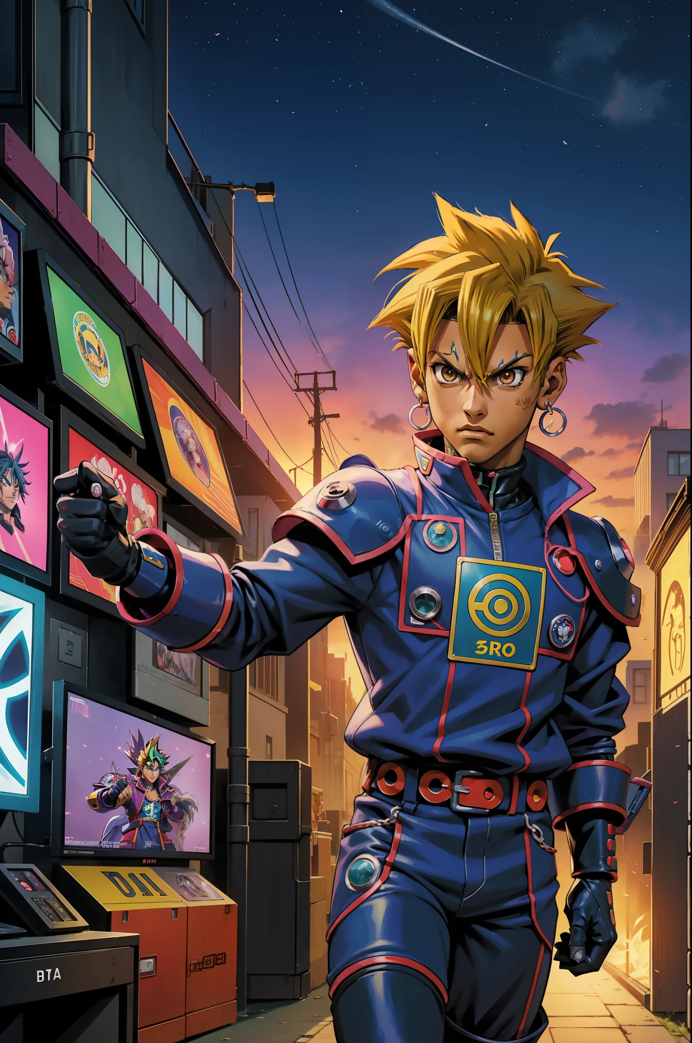 obra-prima, Personagem de anime, Yu-Gi-Oh! Art Card, 1Homen, Rosto do Neymar, Speed Warrior Cyber Punk, roupas brancas, Arthemy Comics Version, 8k, Anime perfeito, disco Rigido, 4k