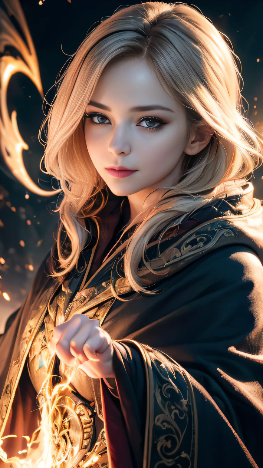 (skindentation:1.5), Realistic, Photorealistic, (masterpiece:1.5), concept art, intricate details, highly detailed, photorealistic, octane render, 8k, unreal engine, dynamic pose, best quality, highres, (realistic face:1.1), (hyperrealistic:1.1), ((full_body)), perfect eyes,(shiny skin:1.2), (((hairstyle))), (((perfect hands))), (extremely detailed background), ((dynamic background)), ((lightning)), (light rays), ((1girl)), wearing cloak, (((flowing cloak))), ((detailed eyes, high quality eyes, high quality face)), (extremely intricate robes, magical robes), short hair, casting lightning, electricity, swirling fire, radiating power, sparks, smoke, magic, ((dramatic)), epic, battlefield, depth of field, bokeh, 4k, gothic, ember, particles,