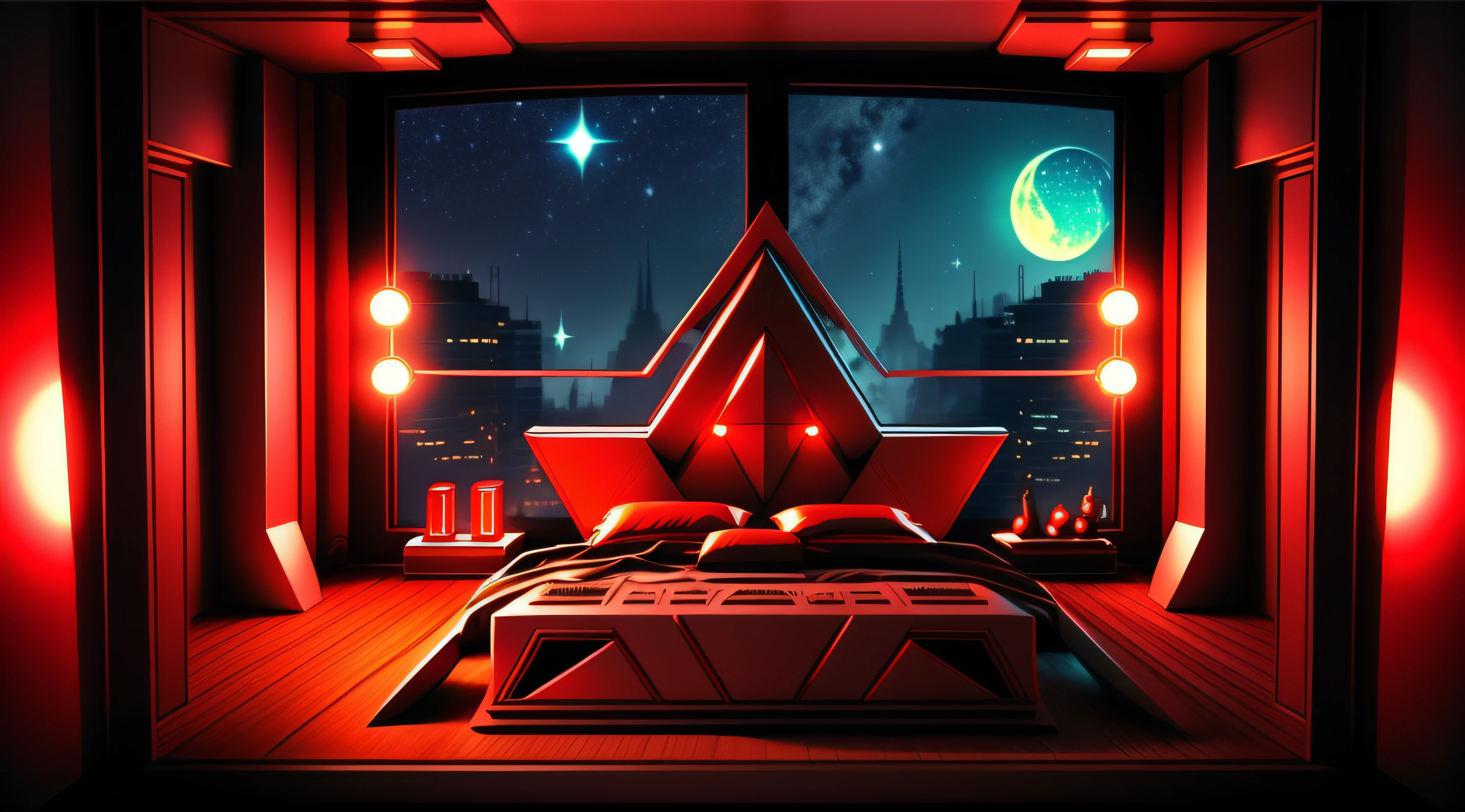 Warm Light Source Technology Cyberpunk Mechanical Minimalism Deconstructivism Bedroom Background Picture Floor-to-ceiling windows Bright fluorescent Starry Sky Armor Artificial Intelligence Starry Sky Cold Light Source Only One Bed One Red Light Source Fox Bionic Handsome European Retro A few carvings