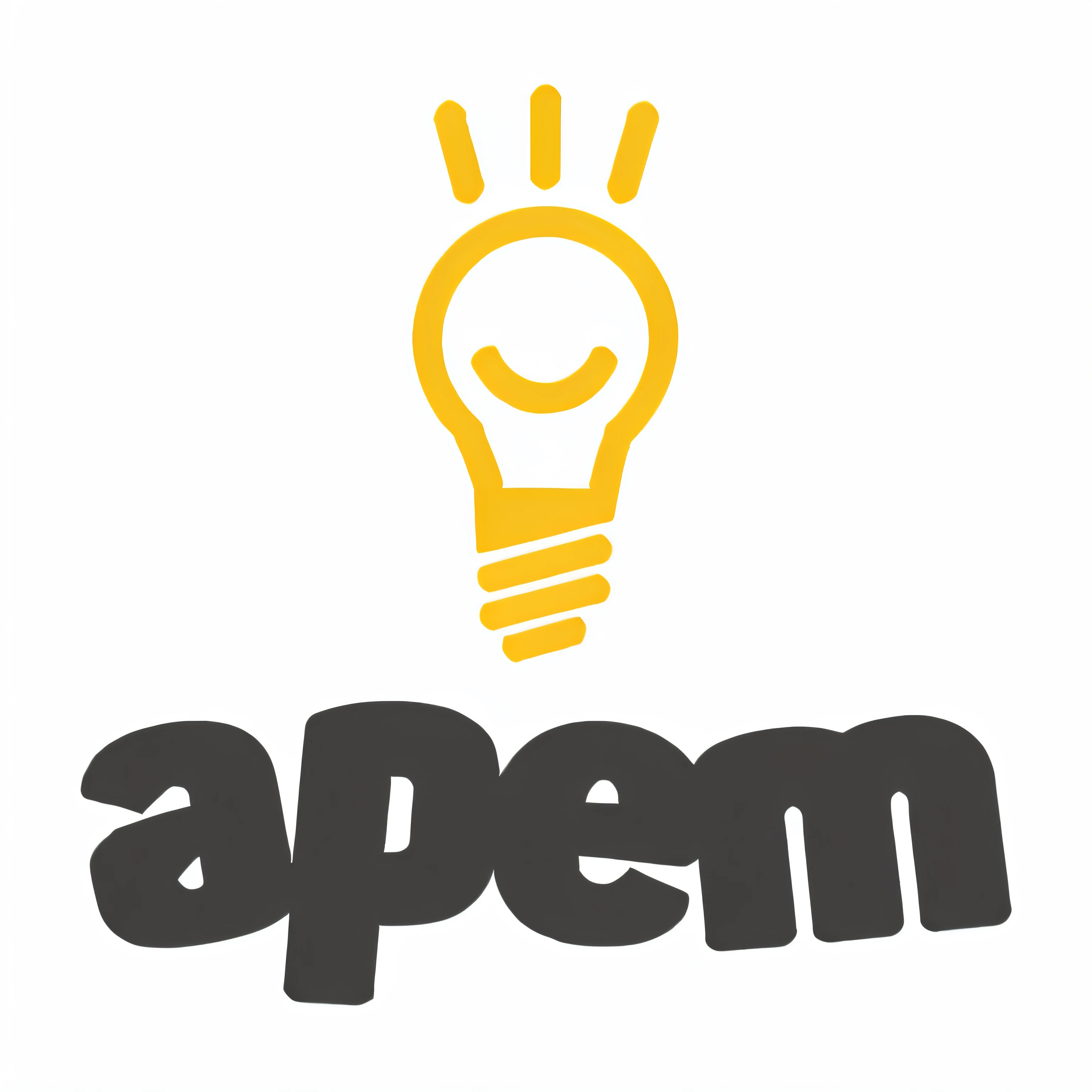 A yellow lamp with the word Apem, Directed by: Adam St. Peter's, boca feliz aberta, inspirado em Alex Petruk APe, abcdefghijklmnopqrstuvwxyz, inspirado em Adam Pijnacker, no fundo preto, em um fundo preto de cor plana, dim accent lighting, apex