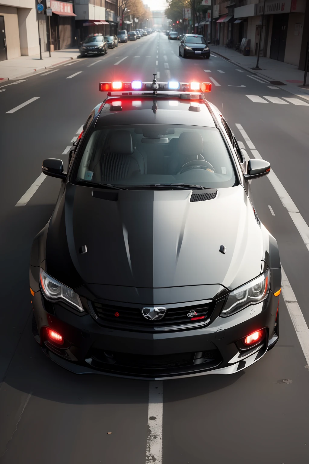 Black and white police car、a cool、Red Siren、Masterpiece