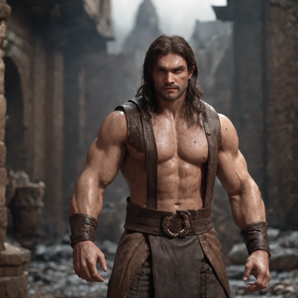 (professional 3d render:1.3) af (Realistic:1.3) most beautiful artwork photo in the world，Features soft and shiny male heroes, ((Epic hero fantasy muscle man rough wet hero angry look long hair short beard and ferocious expression in dynamic pose, Fantastic location, Majestic cluttered environment)), full body 8k unity render, action  shot, skin pore, very dark lighting, heavyshading, Detailed, Detailed face, (vibrant, photograph realistic, Realistic, Dramatic, Dark, Sharp focus, 8K), (Old leather garments damaged by weathering:1.4), ((((Wear fur)))), (Intricate:1.4), decadent, (Highly detailed:1.4), Digital painting, rendering by octane, art  stations, concept-art, smooth, Sharp focus, illustration, Art germ, (loish:0.23), wlop ilya kuvshinov, and greg rutkowski and alphonse mucha gracias, (Global illumination, Studio light, volumettic light), heavy rain, particles floating, lotr, fantasy, elf, full bodyesbian, ((Dark and ancient city background:1.3)),CGSesociety,art  stations