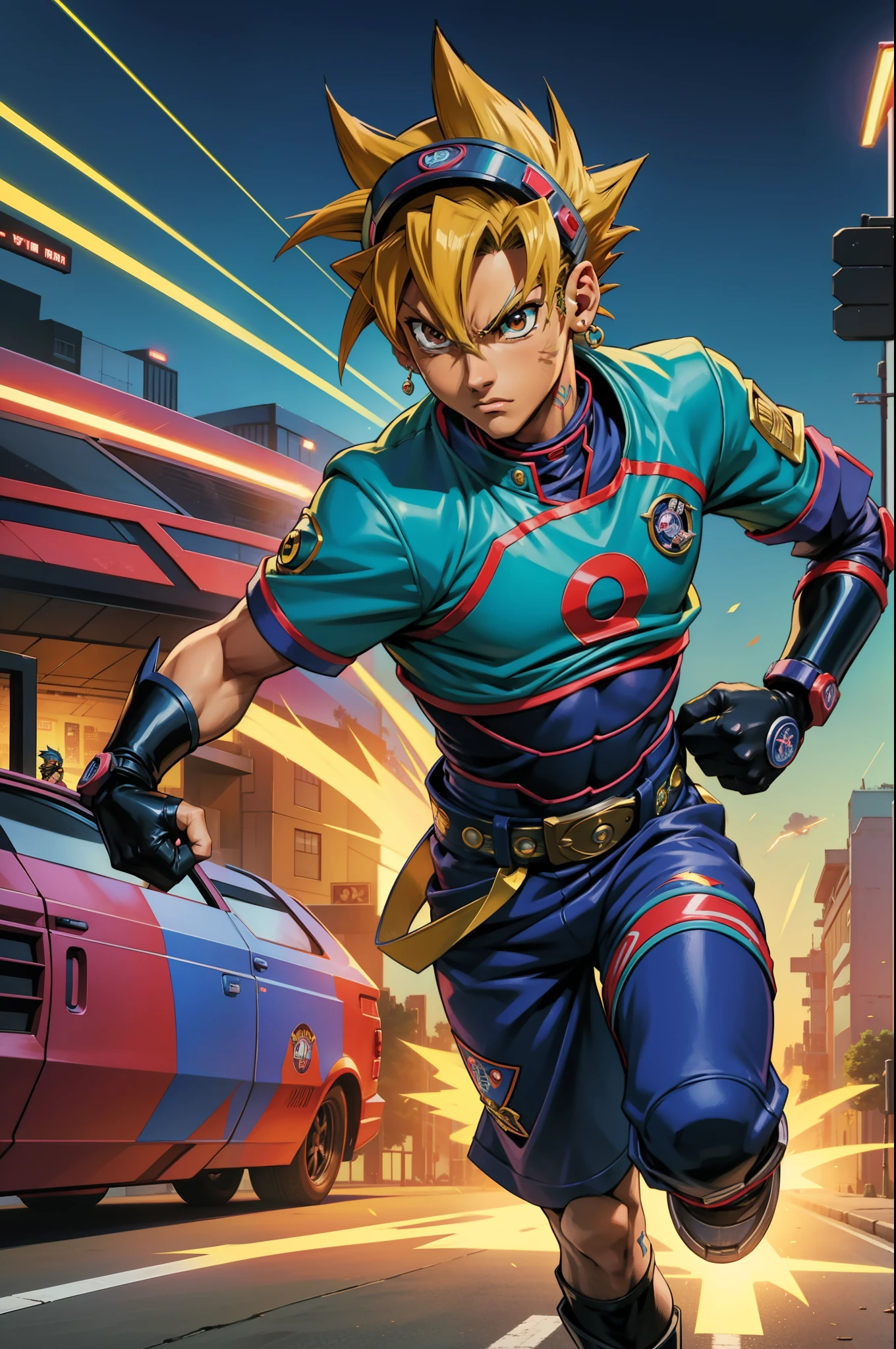 obra-prima, Personagem de anime, Yu-Gi-Oh! Art Card, 1Homen, Rosto do Neymar, Speed Warrior Cyber Punk, roupas brancas, Perfect hands in running pose, Arthemy Comics Version, 8k, Anime perfeito, disco Rigido, 4k