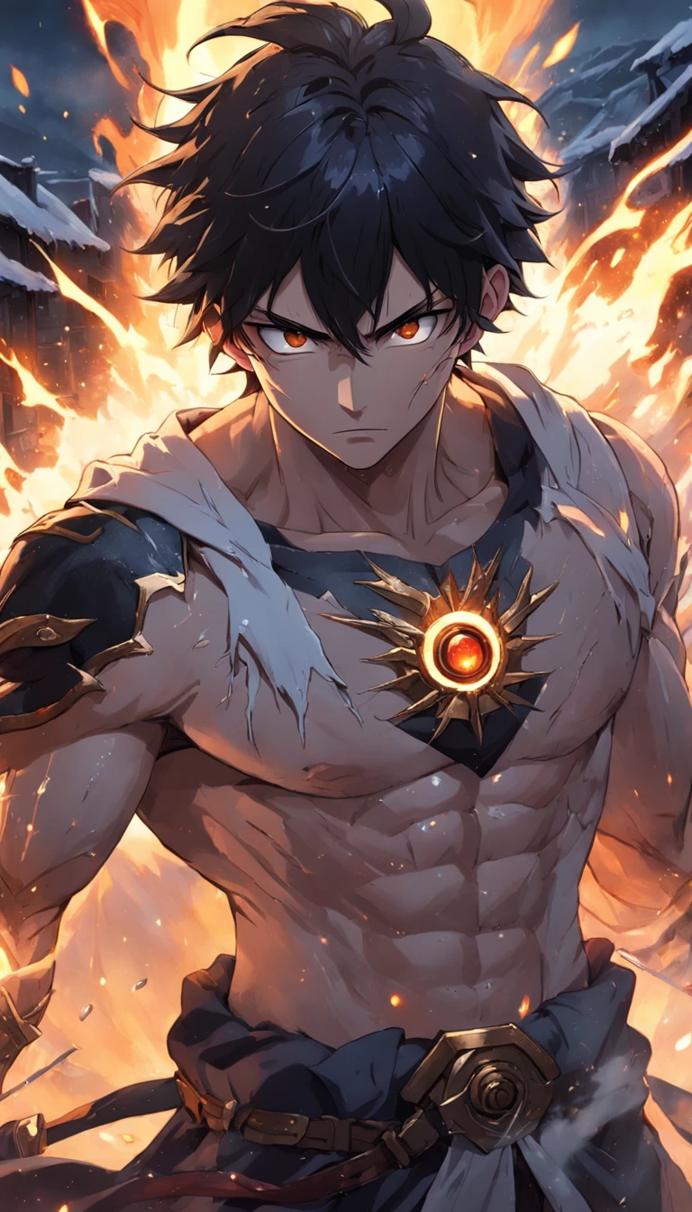 Elementary rays male character, with powers of shadow and lightning, (blackquality hair ),(yellow  eyes) short-hair, muscled body 