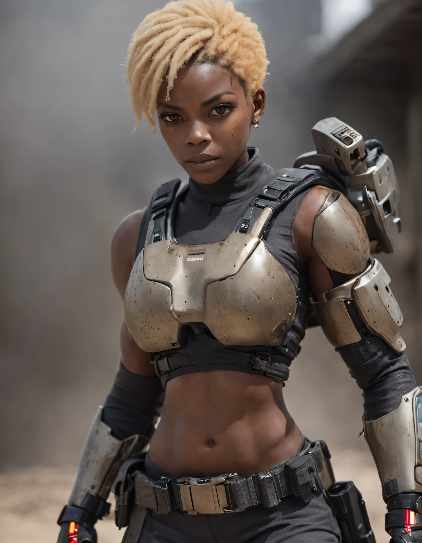 REALISTIC ANIME STYLE, JAPANESE ANIME, REAL ANIME, RAGE UNLEASHED, ANGRY, african american man cyborg soldier with chainsaw, BLONDE SHORT KINKY HAIR, glowing YELLOW eyes, CHAINSAW, heavy mecha armor, cybernetic, cyberpunk LUMBERJACK SHIRT, on planet venus, wasteland, apocalypse, barren venus planet, cinematic, volume lighting