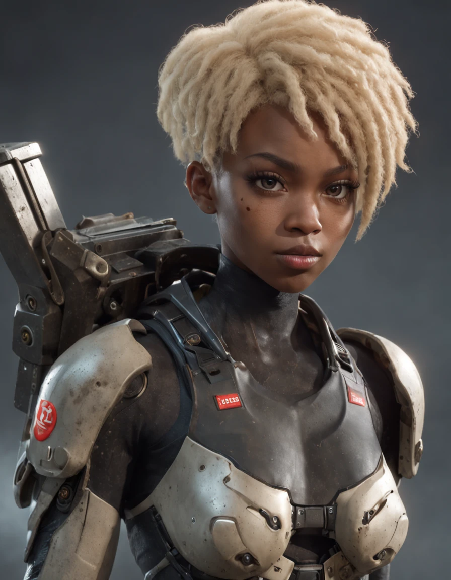 best quality, Ultra Detalhado, master part, 1 mulher negra nsfw de 18 anos, pele negra, Sci-Fi Fighter, Jogo de Gears of War, ((1 mulher negra de 18 anos, pele negra, cabelo dreadlock, rosto bonita, rosto bem desenhado, symmetrical face, detailed hands, well drawn hands, symmetric eyes, corpo esguio: 1.2, sci-fi soldier, usando armadura sci-fi, corpo esguio, corpo inteiro, peito pequeno)), dynamic pose, Pose de combate, motor ureal 5, 8k, drama ao vivo, apocalyptic cityscape, proporcional, symmetric, proportion Aurea, art-station, Velhaco, Dynamic Combat Pose