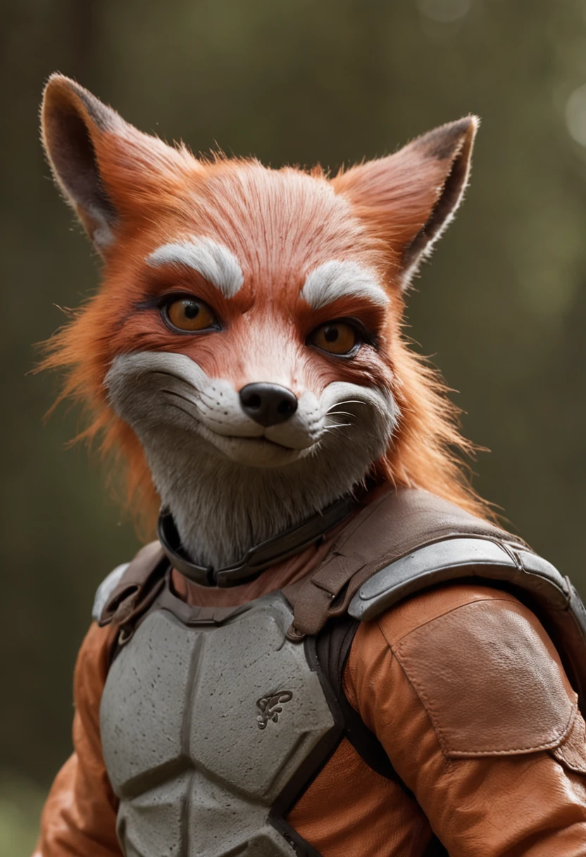 a humanoid creature with the features of a fox and mutant traits similar to those of the Ninja Turtles. The creature should have the body shape of a human, but with fox-like fur and facial features, such as a pointed snout and triangular ears. The mutant traits could include things like enhanced agility, strength, or other abilities that are typical of mutated creatures in popular culture. The image should be visually striking and convey a sense of adventure and excitement.