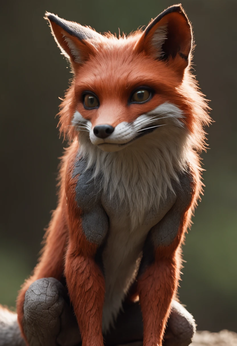 a humanoid creature with the features of a fox and mutant traits similar to those of the Ninja Turtles. The creature should have the body shape of a human, but with fox-like fur and facial features, such as a pointed snout and triangular ears. The mutant traits could include things like enhanced agility, strength, or other abilities that are typical of mutated creatures in popular culture. The image should be visually striking and convey a sense of adventure and excitement.