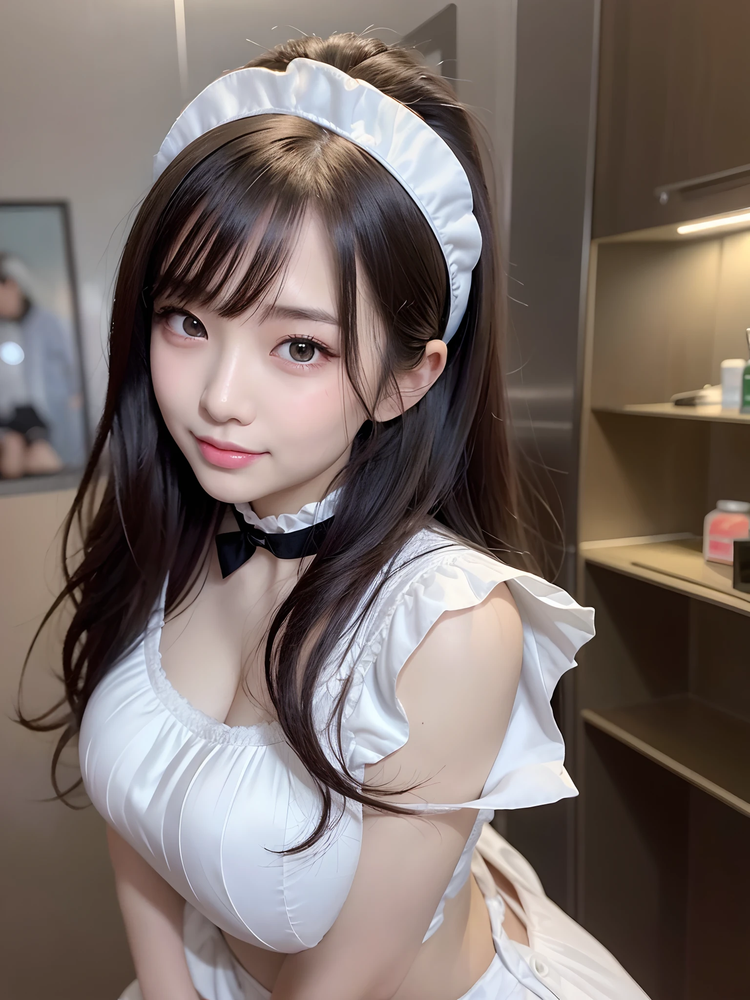 8K, RAW photos, Best quality, Masterpiece: 1.2),(best qualtiy，8K, Yes，32K，masterpiece，hyper HD：1.2) , 20 years old, there is a woman in a maid outfit posing for a picture, gorgeous maid, maid outfit, anime girl in a maid costume, wearing maid uniform, young adorable korean face, korean girl, cosplay of a catboy! maid! dress, maid dress, sakimichan, anime girl in real life, ulzzang, wan adorable korean face, maid, cleveage, model body type