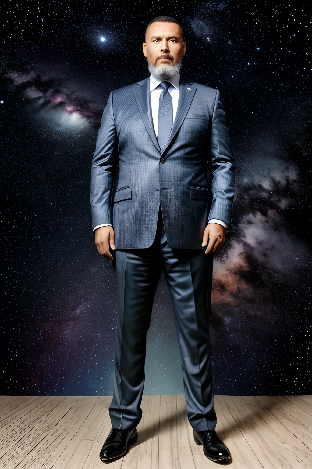 nerdphoton1, Desenhe um jogador de futebol de pleno direito，Standing on the steppe at night，Quiet and comfortable background，He wears the same suit as the country's president，O terno se encaixa perfeitamente，cara bonita，olhos com brilho，O homem parece confiante e determinado，olhando para baixo，crew cut，corpo inteiroesbian，Stars dot the sky，atirando de baixo，Lua grande destaca fundo