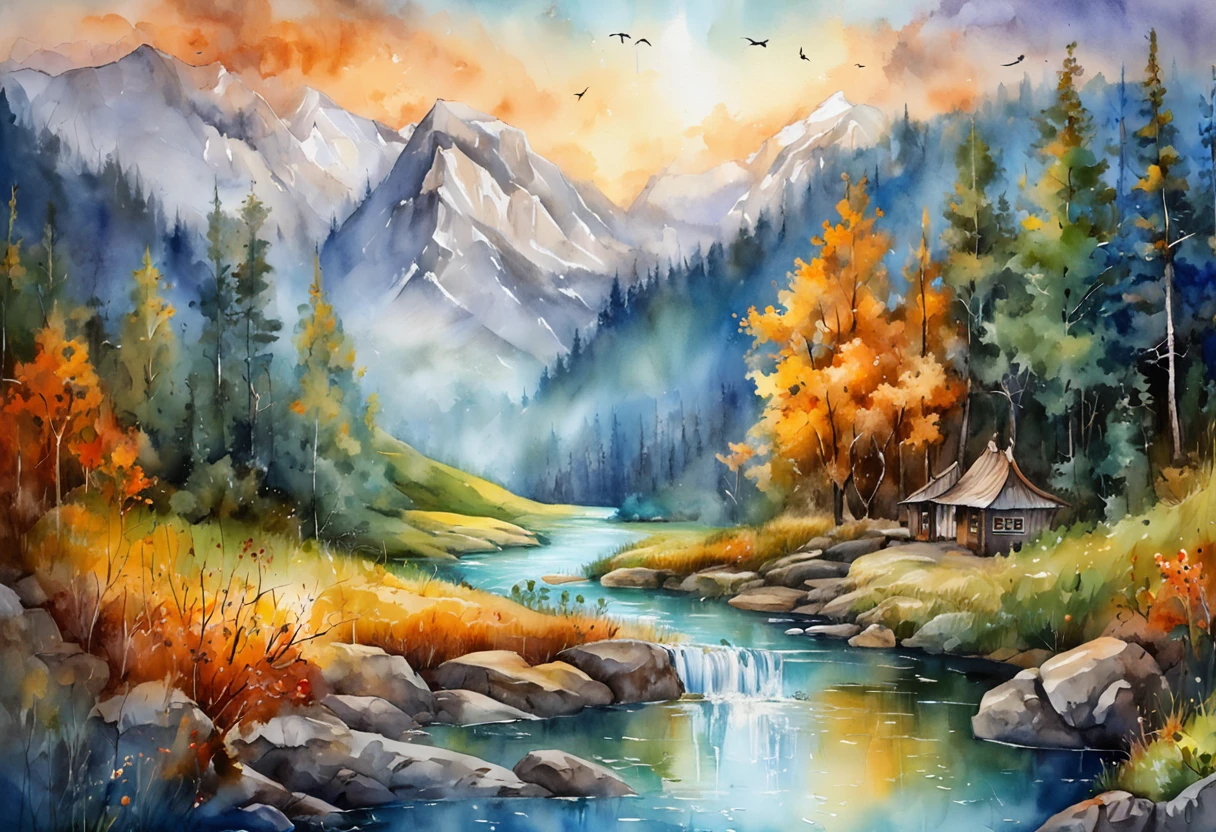 (((oil painting style))), ((top quality)), (masterpiece: 1.5), (8 k CG wallpaper), (forest of endless fantasy, illusion, a white wolf,drinking water from a river, abstract: 1.4),(Masterpiece :1.3),(Fluorescent, complex, surreal, amazing, Incredible, serene, silent),(Top quality),(Ultra-detailed, high-resolution, extremely detailed :1.5), (Exquisite, beautiful, mysterious, complex, surreal :1.4), (Orange, Grey, Blue :1.4), (Sky filled with oil painting stars: 1.4 Stars give off soft, diffuse light: 1.3)),, facing the audience, seen from a distance, an emerald river extending to the horizon behind it,(dreamy, starlight atmosphere: 1.4)), ((1.3), subtle, low-key mood:), (wolves, deer, butterfly, flying in the air: 1.4), (the distance of a huge waterfall) ((1.2) masterpiece:), ((high resolution: 1.5)), (high brightness, high contrast: 1.4), ((1.3) perfect catch light and shadow:), Glitching, glitch, blue theme