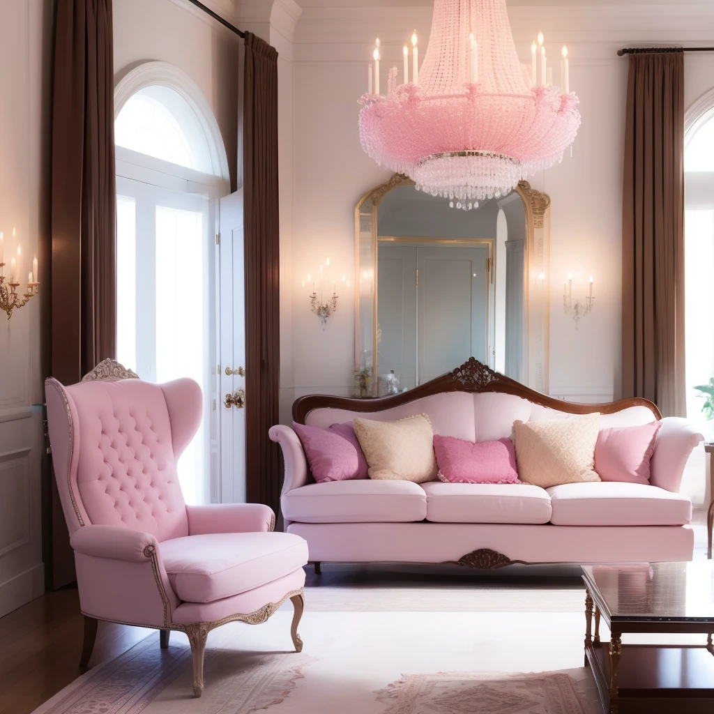 A beautiful big house with well Polished furniture, sparkling pink, polished furniture, pretty house, pretty furniture, sparkling pictures, high quality pictures