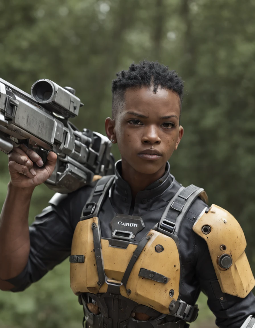 REALISTIC ANIME STYLE, JAPANESE ANIME, REAL ANIME, RAGE UNLEASHED, ANGRY, african american man cyborg soldier with chainsaw, BLONDE SHORT KINKY HAIR, glowing YELLOW eyes, CHAINSAW, heavy mecha armor, cybernetic, cyberpunk LUMBERJACK SHIRT, on planet venus, wasteland, apocalypse, barren venus planet, cinematic, volume lighting
