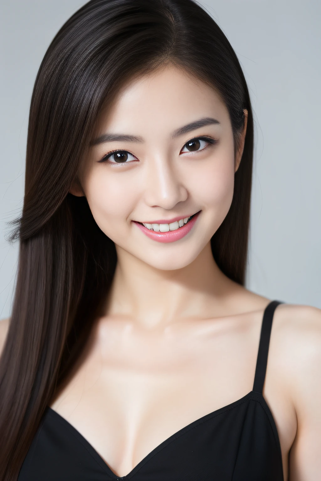 The best smile、​masterpiece、Japan Idol Actress、22year old、Model-grade style、Clear black eyes、studio shoot、Express me as a bare、