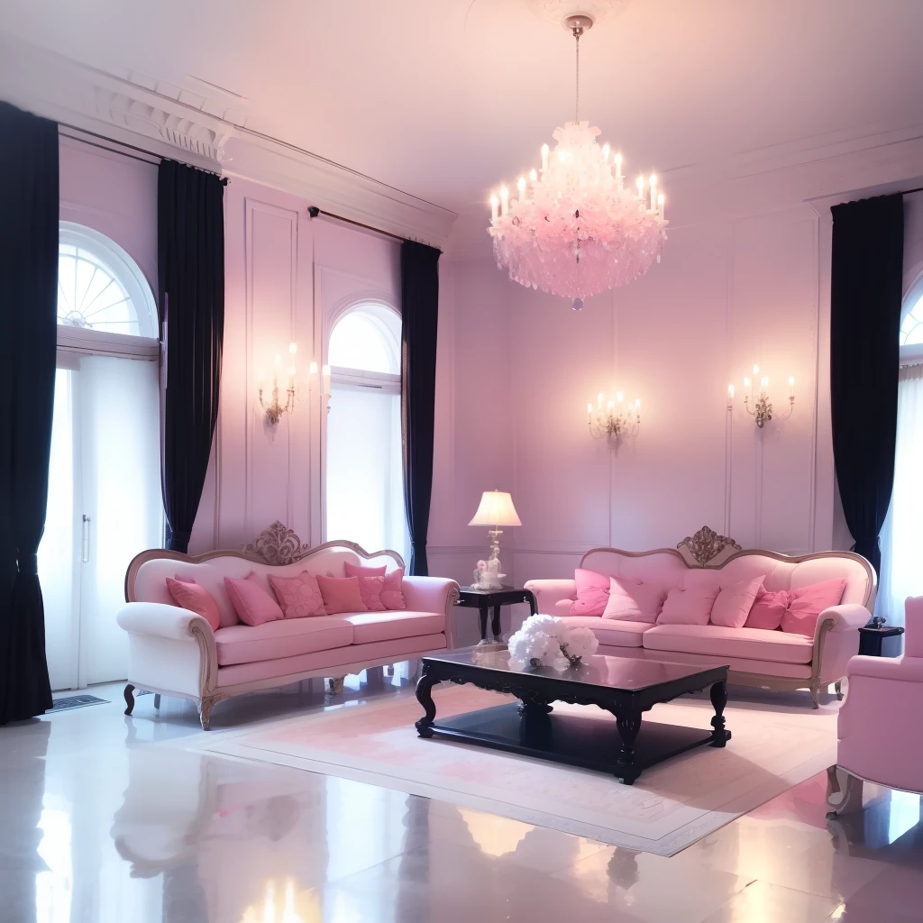 A beautiful big house with well Polished furniture, sparkling pink, polished furniture, pretty house, pretty furniture, sparkling pictures, high quality pictures