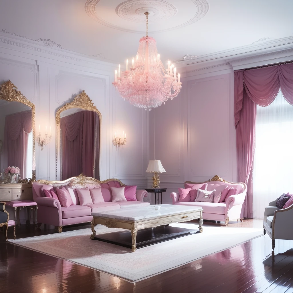 A beautiful big house with well Polished furniture, sparkling pink, polished furniture, pretty house, pretty furniture, sparkling pictures, high quality pictures