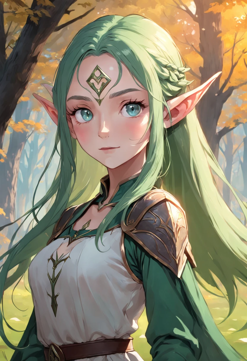 there is a woman with a sword standing in a field, elven character with smirk, half elf woman, female elfling, cattie - brie of mithril hall, female elf, character close up, a portrait of an elf, portrait of an elven warrior, side portrait of elven royalty, portrait female elf wizard, portrait of a female elf warlock