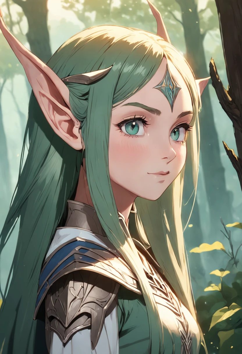 there is a woman with a sword standing in a field, elven character with smirk, half elf woman, female elfling, cattie - brie of mithril hall, female elf, character close up, a portrait of an elf, portrait of an elven warrior, side portrait of elven royalty, portrait female elf wizard, portrait of a female elf warlock