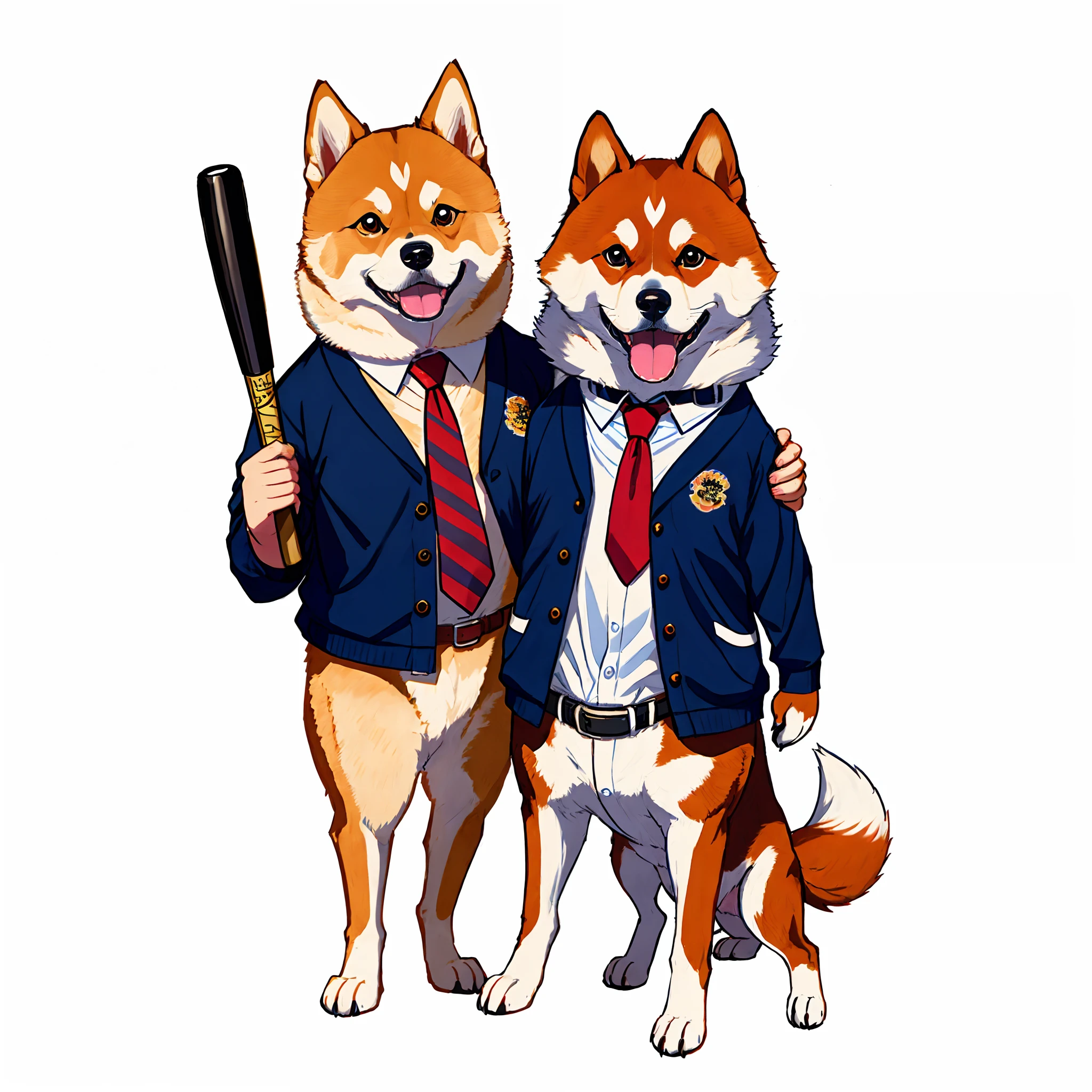 arafed dog wearing a shirt and pants with a tie, inspired by Shiba Kōkan, a dingo mascot, pitt, anthropomorphic shiba inu, sports team mascot, shiba inu holding a baseball bat, shibu inu, high school mascot, sports mascot, doge meme, photo-shopped