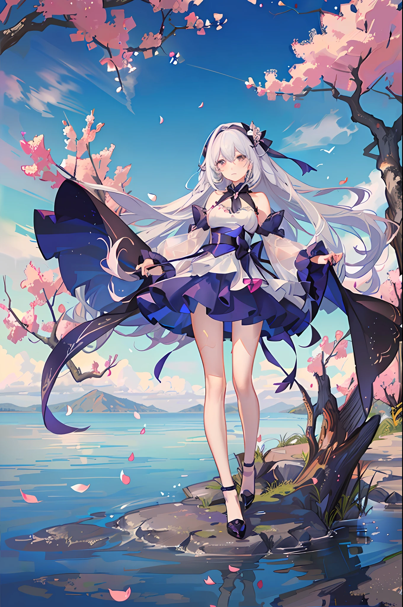 Full body, [(white background: 1.2): :5], (medium lens: 0.95), dynamic angle, (from behind),
1 girl, , (nose blush, shyness), closed mouth, (dog ears), solo, white hair, blue eyes, half closed eyes, blunt bangs, long hair, French hair accessories, wet white dress, see-through, dog, see-through silhouette,
(thigh white), no shoes, blue_sky, cloud_sky, frown, (angry), (()😡), angry veins, standing (standing on one leg), underfoot, bending over,
bubbles, water, petals, blooming,
Girl in flowers, stream,