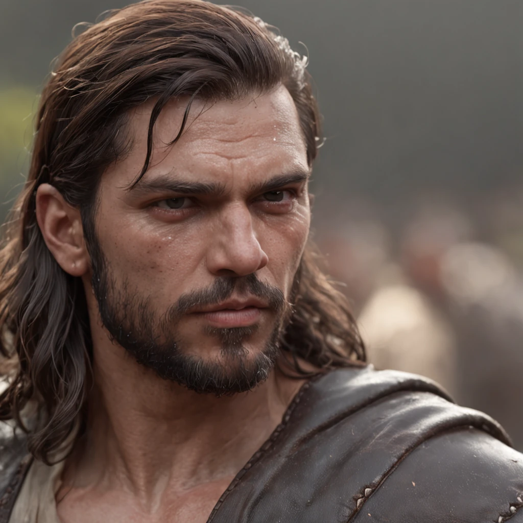 (Professional 3D rendering:1.3) de (Realistic:1.3) Foto de arte mais bonita do mundo，Features soft, bright male heroes, ((Epic hero fantasy rough muscular man wet hero angry look long hair short beard and fierce expression in dynamic pose, fantastic location, majestoso ambiente desordenado)), corpo inteiro 8k unidade render, action shot, poros da pele, very dark lighting, sombreamento pesado, circunstanciado, Rosto detalhado, (vibrante, fotogrdeia realista, Realistic, Dramatic, Escuro, foco nítido, 8k), (Old leather clothes damaged by bad weather:1.4), ((((Use peles)))), (intrincado:1.4), decadente, (altamente detalhado:1.4), pintura digital, rendering by octane, art stations, Conceito-Arte, liso, foco nítido, illustration, germe da arte, (Loish:0.23), Wlop Ilya Kuvshinov, e Greg Rutkowski e Alphonse Mucha Gracias, (global ilumination, studiolight, Light Volumetric), chuva forte, floating particles, patife, fantasia, Onze, corpo inteiroesbian, ((Fundo escuro e antigo da cidade:1.3)),CGSesociedade,art stations