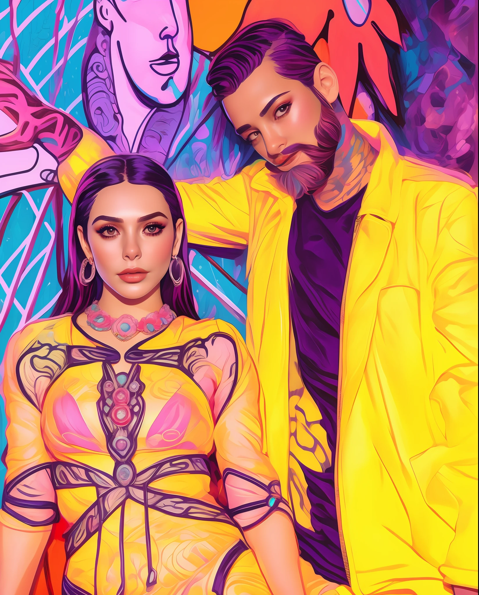 uma mulher em um vestido ROSA e um homem em uma jaqueta azul ROYAL, Charli Bowater e Artgeem, Editorial Oficial da Versace, neon vibes, Directed by: Galen Dara, 🤬 🤮 💕 🎀, inspirado em Elsa Bleda, Marcos Ariano, imagem de perfil, Jen Bartel, Raphael Personnaz, usando um vestido Rosa , Versace, NOVO ,Cleo Pires 512k