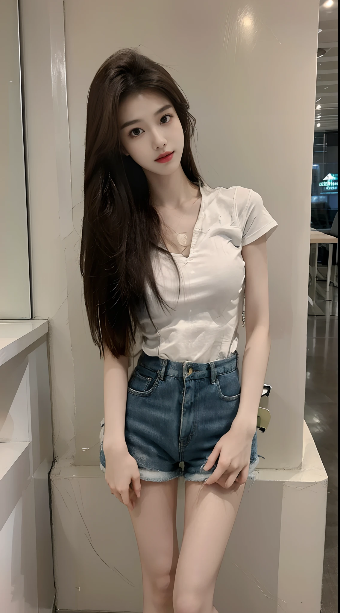 masterpiece、top-quality)、1 beutiful girl、Slim body、((Black and white plain clothes:1.1))、(Detailed beautiful eyes)、Shot in a dark bedroom、((Boyish Brown Medium Hair))、((Smaller face))、((Neutral face))、((Face seen from the side))、((Light brown eyes))、((Korean Girl))、((18year old))、((cool lady))、((Wild look))、((Korean Makeup))、((elongated and sharp eyes))、((Happy House Date))、((looking distantly))、((boyish))、((The lights are dim))、((Sleep on a futon))