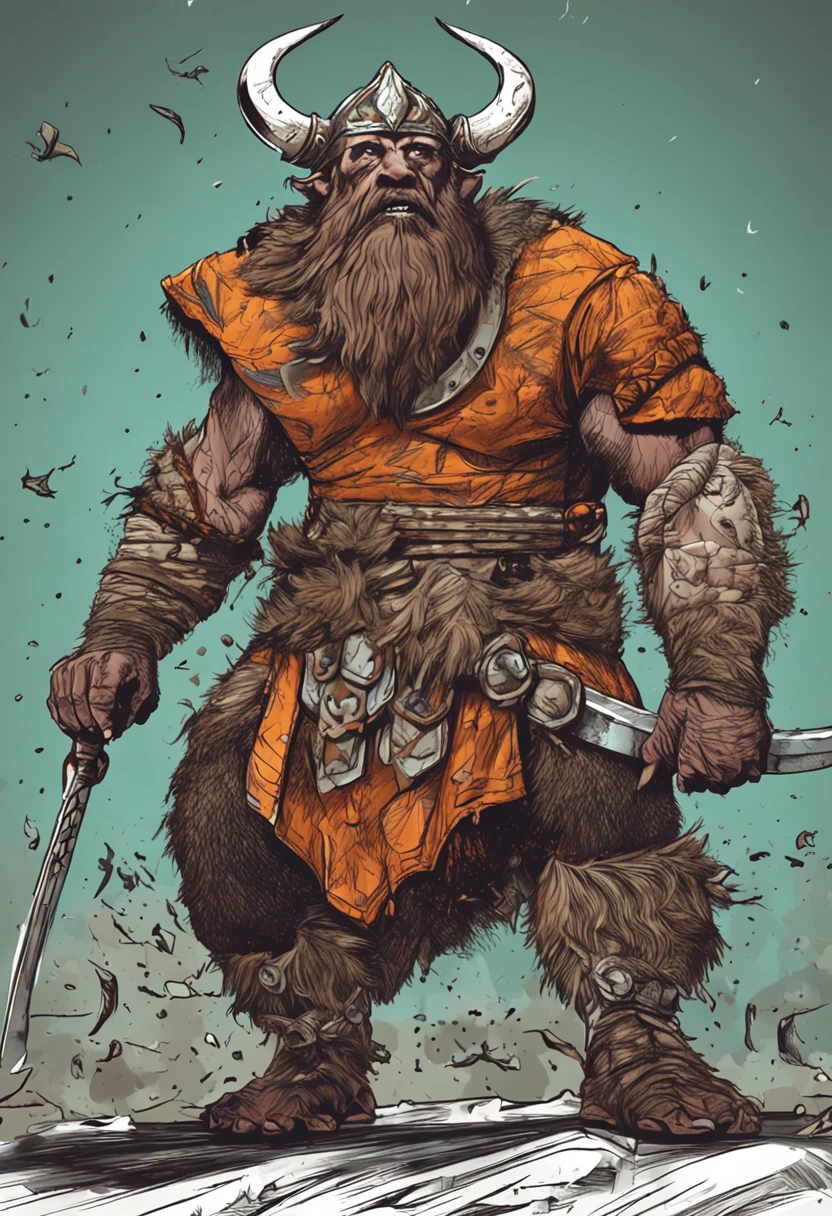 Minotauro, vikings, monstro, segurando um machado, forte, laranja