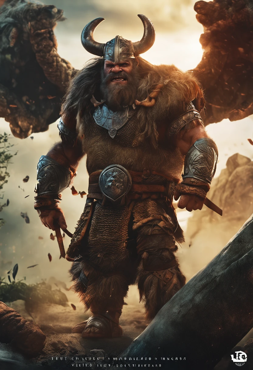 Minotauro, vikings, monstro, segurando um machado, forte, laranja