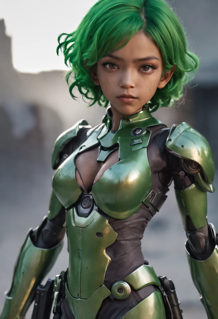 REALISTIC ANIME STYLE, JAPANESE ANIME, REAL ANIME, RAGE UNLEASHED, ANGRY, african american young boy cyborg soldier CAMERA LENSE HELM, ZOOM LENS GUN, GREEN HAMMER, GREEN CURLY SHORT HAIR, REFLECTIVE LENS EYES, heavy mecha armor, cybernetic, cyberpunk SPY, on planet venus, wasteland, apocalypse, barren venus planet, cinematic, volume lighting, PURPLE SMOKE EXPLOSION