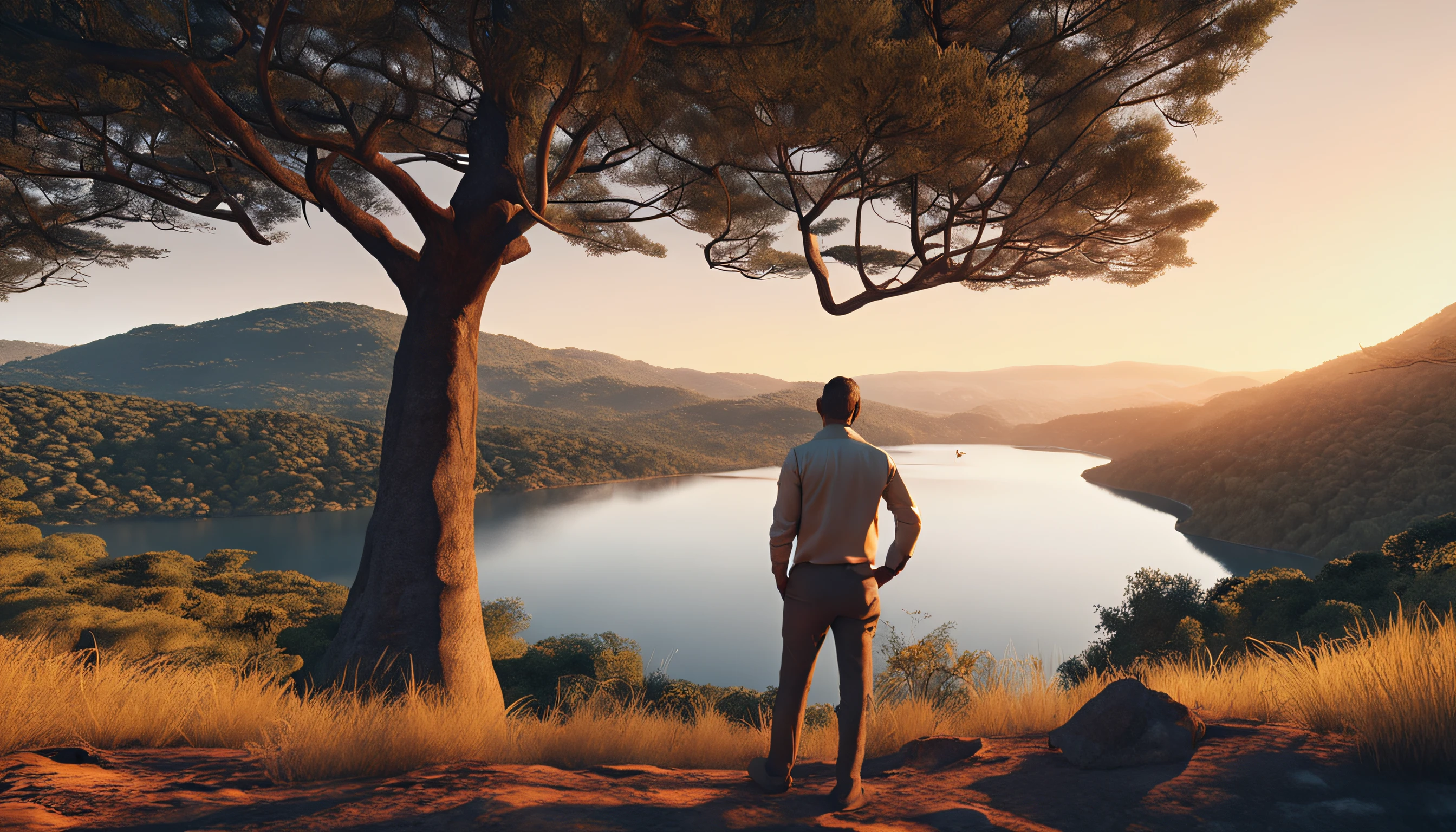 Tema: Two Men Talking with a Sense of Peace, Confidence and joy.
(master part, qualidade superior, papel de parede 8k, extremely high-resolution, ultra-realistic scenery, ultra detalhado). Ao fundo, stunning scenery. Soft-hued sunsets color the horizon over a serene lake. nuvens em movimento.
No centro, dois homens sentados conversam. young man Disciple, (30 anos, Rosto realista, cabelos pretos, rosto, olhos, boca e nariz bem detalhados, bonito), He talks to an Old Wise monk, 80 anos, risonho, cabelos brancos e longa barba branca, O Velho sentado emana harmonia e serenidade, semblante tranquilo.
Os dois homens tem vista de cima para a paisagem das montanhas a partir do cume, (tiro longo extremo), ultra-wide angle, air shot, blue skies: montanhas, natureza, floresta, pedras, contraste, clear sky, analogue style (matiz quente, tom quente), close-up, cinematiclight, side-lighting, Ultra high resolution, melhor sombra, RAW, kodak vision 3, (rio da montanha), (floresta verde), cachoeira. toque surreal. The color palette accompanies the sunset, com tons suaves de verde, azul, laranja e dourado. [ultra-highresolution, fotografia realista, surrealismo, semelhante a um sonho, FusionArt], IMAGEM SUPER REALISTA, melhor qualidade, Perfect details and lighting, Ralist and dramatic atmosphere. 
ultrarrealista, 8K, extremamente detalhado, Perfect facial stroke and textures . A cena transmite paz, Confidence and joy, capturing the essence of the conversation. obra-prima, a fusion of technique and emotion,(detalhada), melhor qualidade em todos os aspectos. atmosfera calma, alta qualidade, altamente detalhado CG unidade de papel de parede 8k, oil-painting, fotografia premiada, , profundidade de campo, HDR, bloom, foto realista, altamente detalhado, trending in artstation, trend in CGSociety, intrincado, alto detalhe, dramatic, volumeric lighting. 
Sunset view, laranja cintilante, foto em alta, It's absolutely mesmerizing