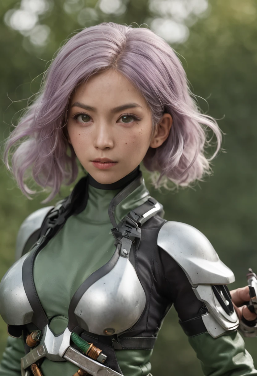 REALISTIC ANIME STYLE, JAPANESE ANIME, REAL ANIME, RAGE UNLEASHED, ANGRY, african american old man, white long beard cyborg soldier CAMERA LENSE HELM, ZOOM LENS GUN, GREEN HAMMER, GREEN CURLY SHORT HAIR, REFLECTIVE LENS EYES, heavy mecha armor, cybernetic, cyberpunk SPY, on planet venus, wasteland, apocalypse, barren venus planet, cinematic, volume lighting, PURPLE SMOKE EXPLOSION