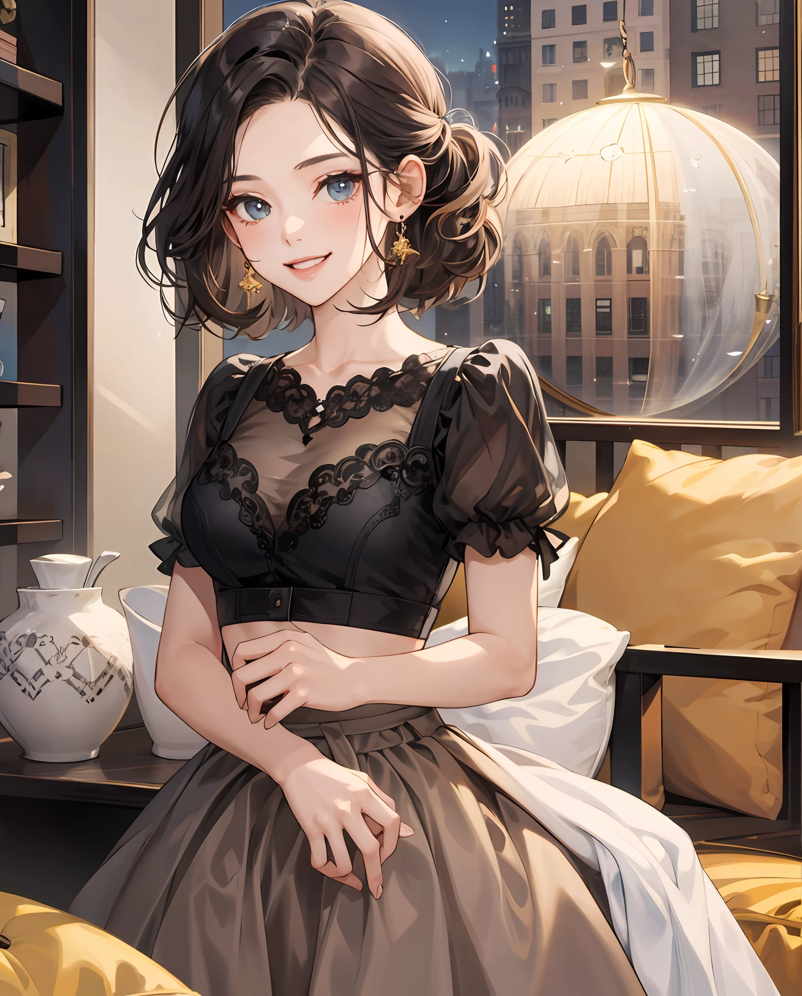((Best Quality, 8K, Masterpiece: 1.3)), 1girl, Slim Abs Beauty:1.3, (Casual hairstyle, No big breasts: 1.2), Dress: 1.1, Super fine face, Fine eyes, Double eyelids, smile,