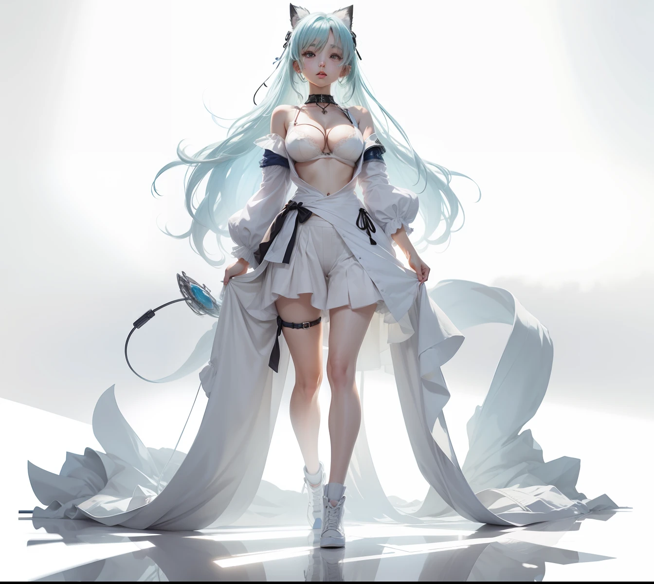 Anime style, cute girl with open bra and open blouse