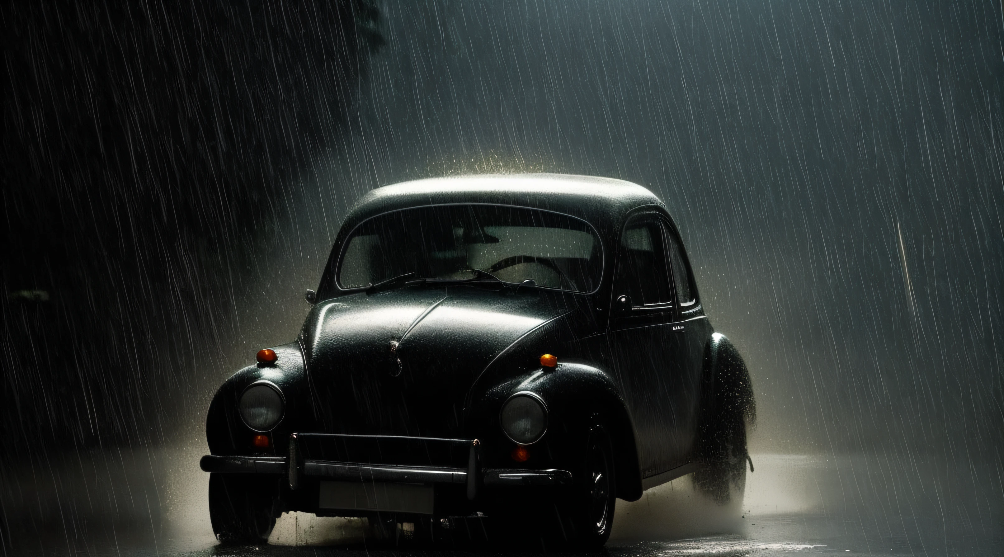 There is a car driving in the rain on a street, chuva!!!!, besouro, driving rain, Cinematic Shot!, carro preto, wallpaper mobile, Chovendo!, In the rain, in the rain in the early evening, at evening during rain, sob chuva, Foto premiada da chuva, Chovendo, Chovendo!!, paper awesome wallpaper, papel de parede hd, classic car, chuvas intensas