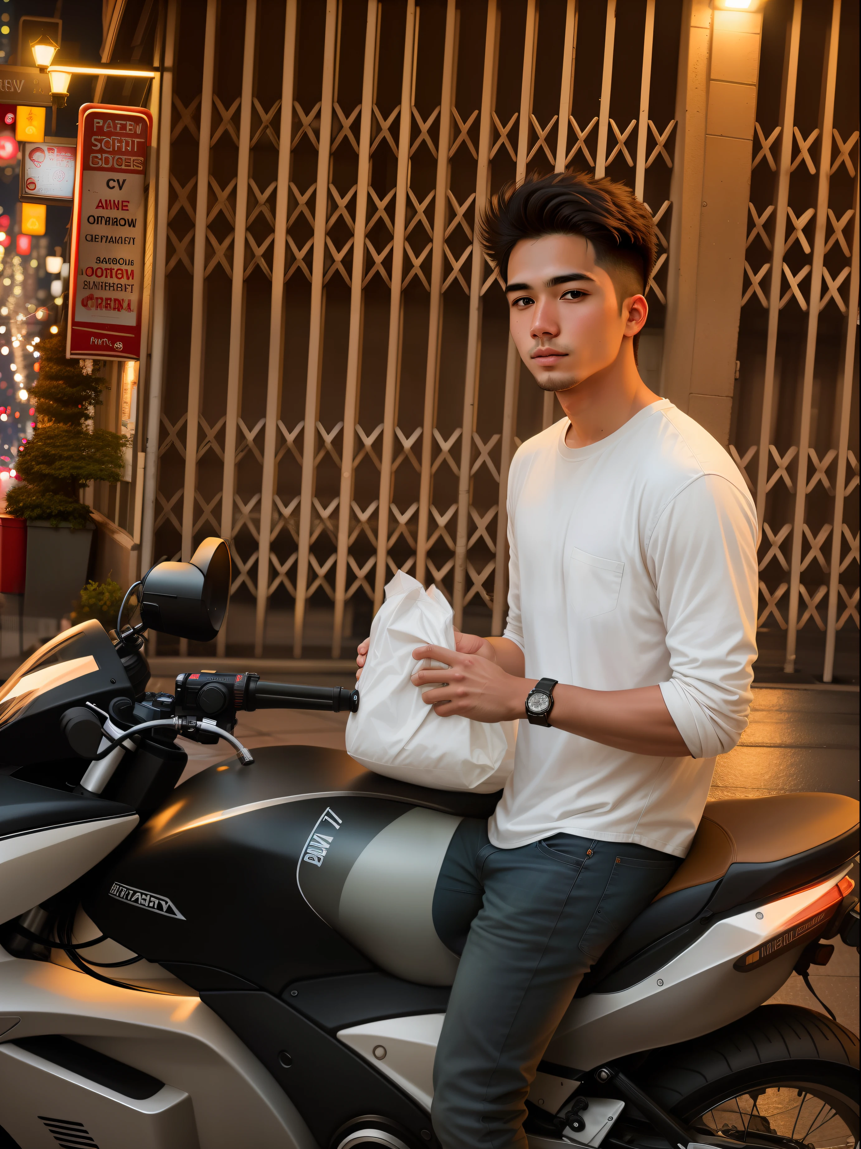 RAW photography, portrait of a 25 year old man in casual clothes, night, city street, (high resolution skin: 1.2), 8K UHD, DSLR, soft lighting, high quality, film grain, fujifilm XT3