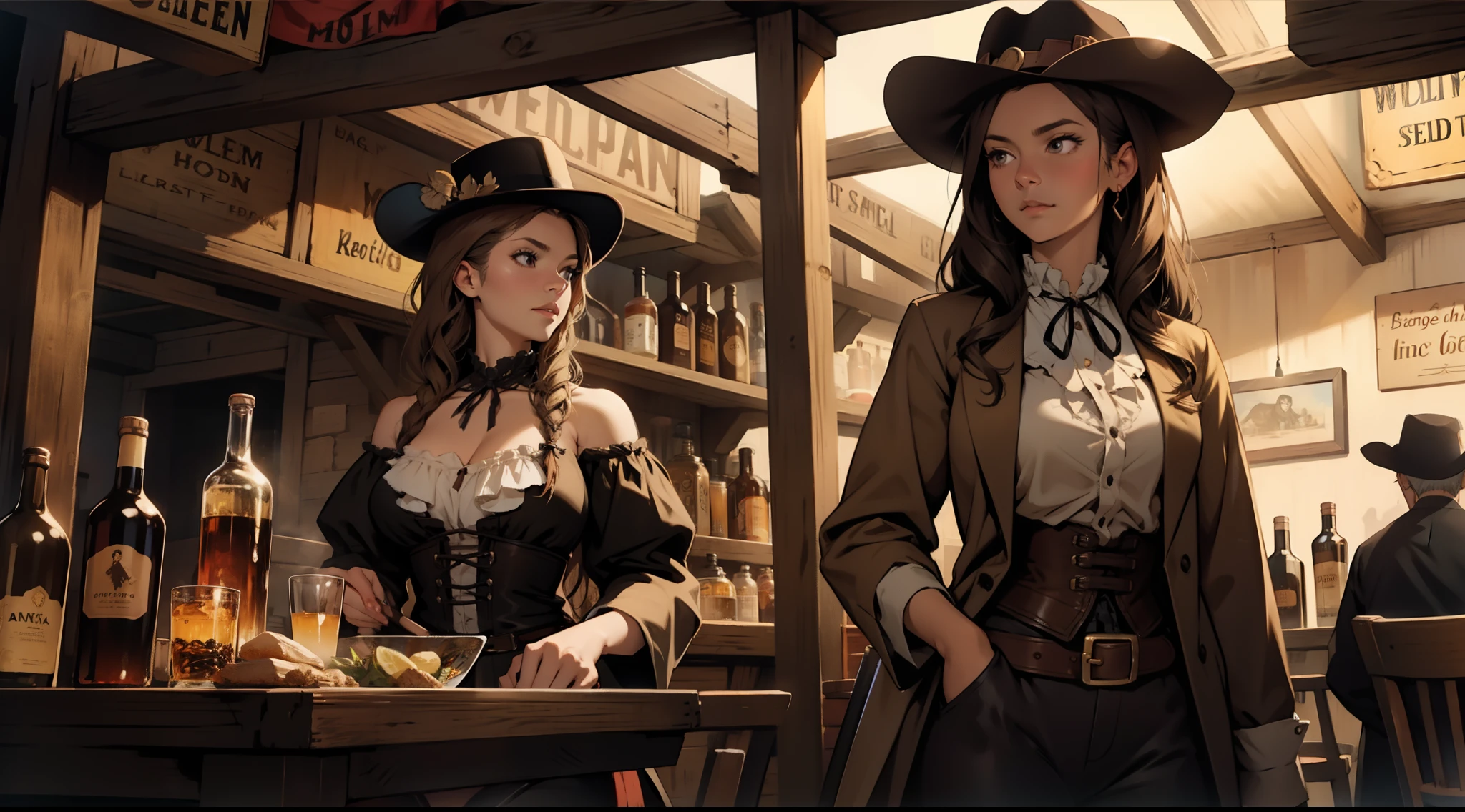 a woman in a western saloon