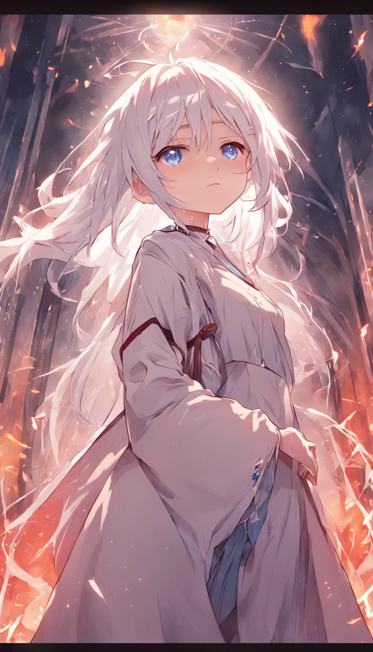 1girl, best quality, priest, stole, white hair, blue eyes, anime style