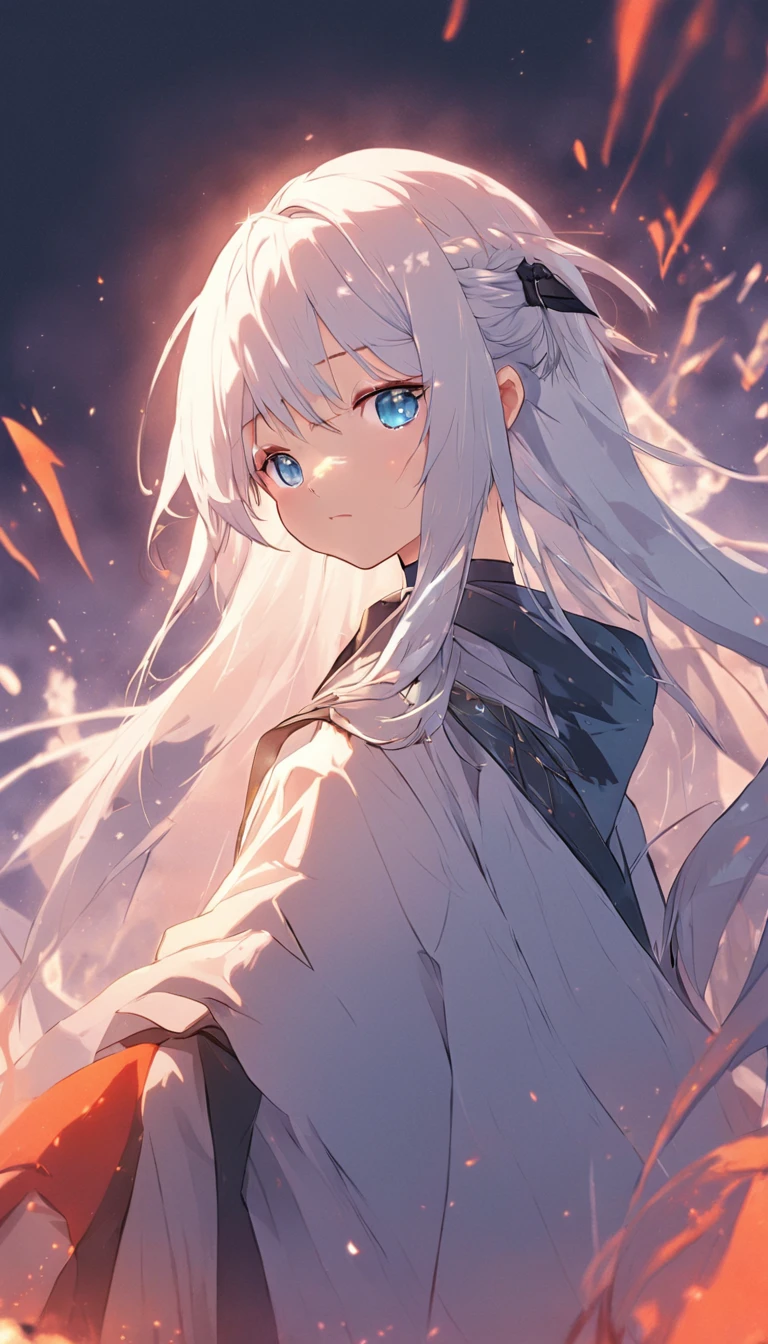 1girl, best quality, priest, stole, white hair, blue eyes, anime style