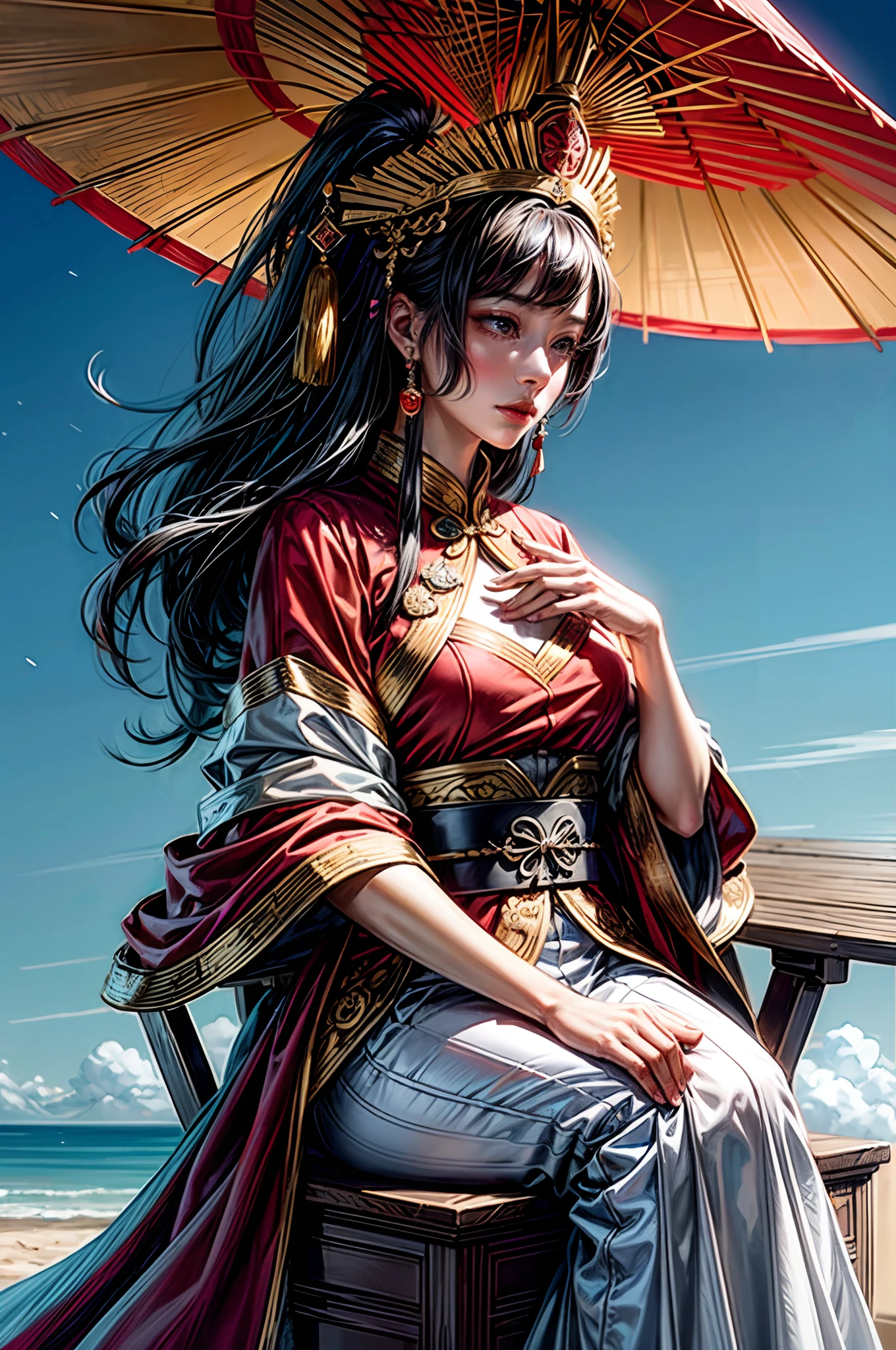 a close up of a woman wearing a headdress and a red dress, China Princess, Princesa chinesa antiga, ancient chinese beauti, queen of the sea mu yanling, Royal Palace , A girl in Hanfu, ancient asian dynasty princess, Chinese traditional, inspired by Du Qiong, inspired by Li Mei-shu, Traditional beauty, a young woman as genghis khan