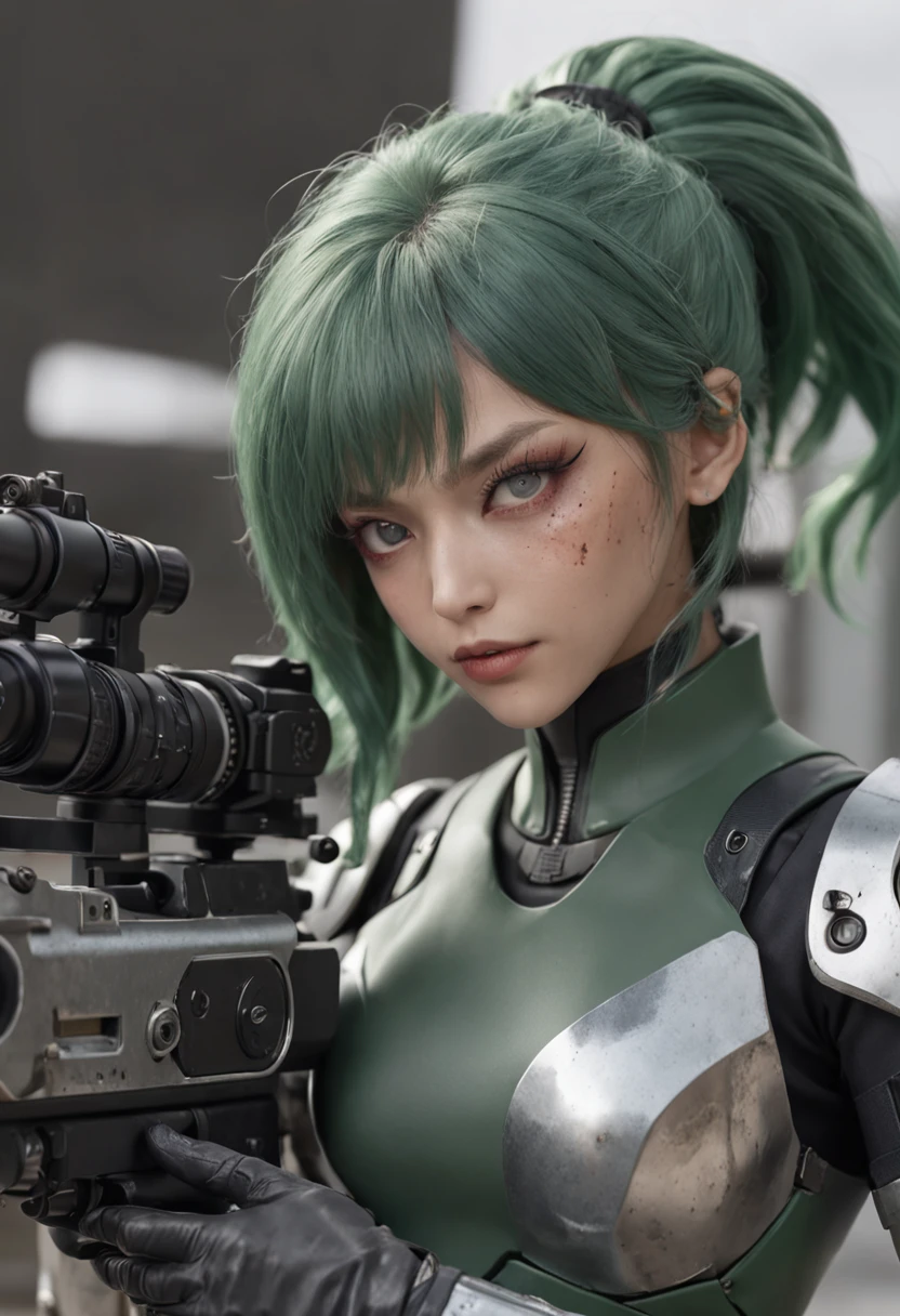 REALISTIC ANIME STYLE, JAPANESE ANIME, REAL ANIME, RAGE UNLEASHED, ANGRY,  binoculars eyes, african american old man, white long beard cyborg soldier CAMERA LENSE HELM, ZOOM LENS GUN, GREEN HAMMER, GREEN CURLY SHORT HAIR, REFLECTIVE LENS EYES, heavy mecha armor, cybernetic, cyberpunk SPY, on planet venus, wasteland, apocalypse, barren venus planet, cinematic, volume lighting,