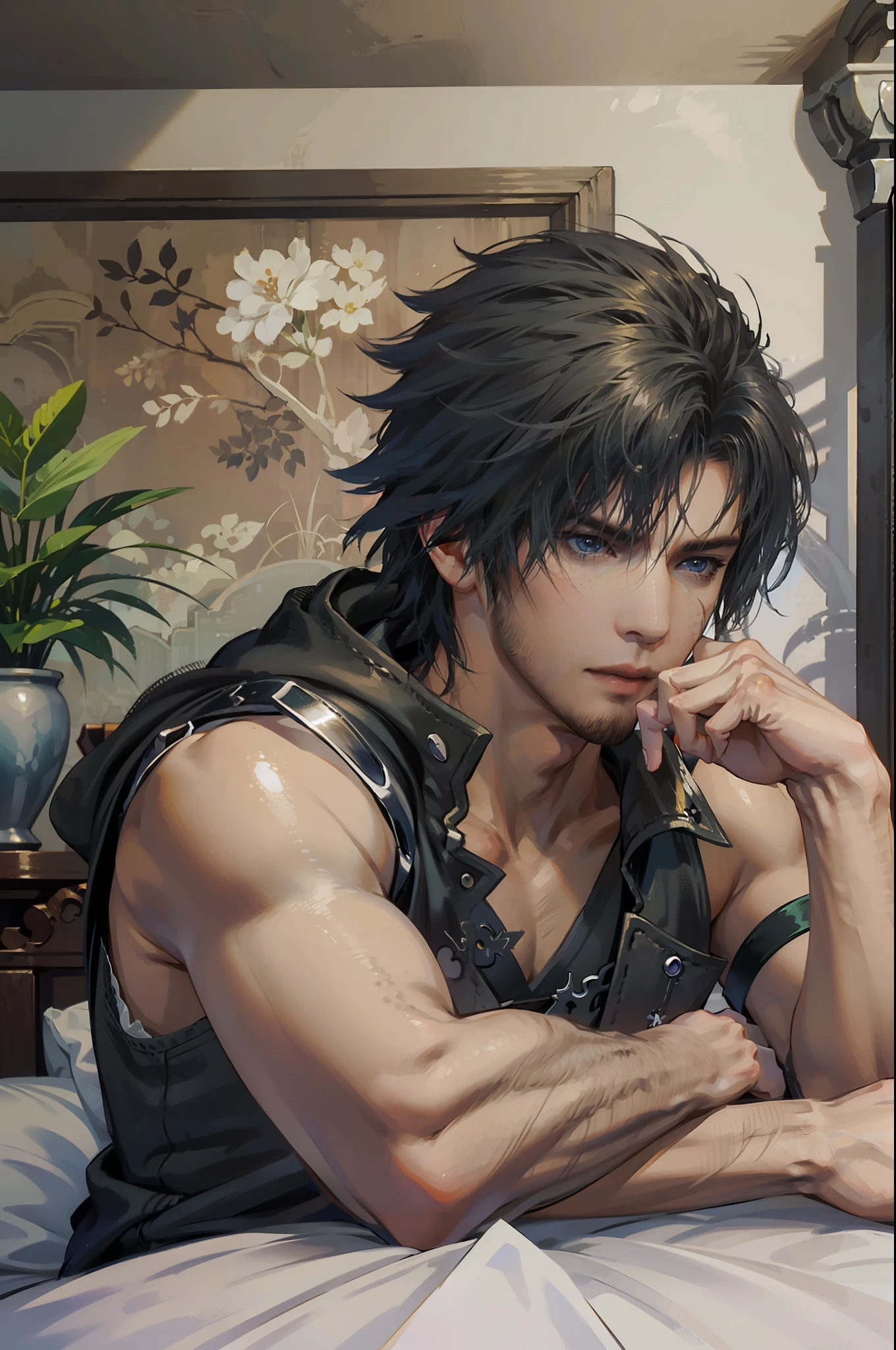 Final Fantasy, clive rosfield, abs, badass pose, Chico de anime en una cama con las manos en la cabeza, Hermosa pose de anime, Anime hombre guapo, Personaje masculino de anime, Badass Anime 8K, Arte detallado del personaje de anime, Concepto de anime HDR Anime WLOP, Chico anime, Anime CG arte suave, Fondo de pantalla de manga 4 k, inspirado Tetsuya Nomura, por Wallaper de anime