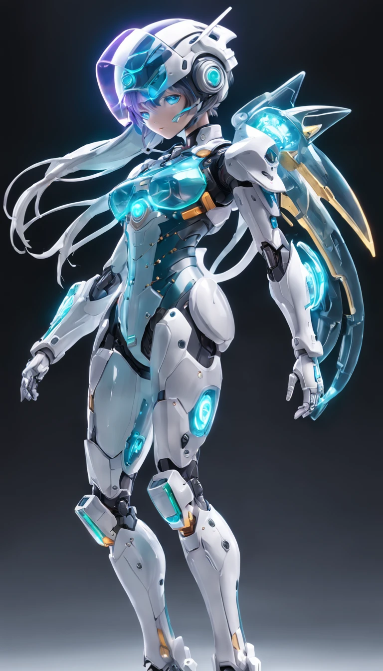 cyborgs, (blind box toy style:1.2), (Full body shot) , 1 transparent girl,Transparent Mecha, Exquisite helmet:1.2, Phosphorescent goggles:1.2, Cyberpunk, Dreamy glow, bright neon lights, clean, White background, ( Global Illumination, Ray traching, nffsw, Unreal Render,Reasonable design, high detal, masutepiece, Best Quality, hyper HD, Cinematic lighting)