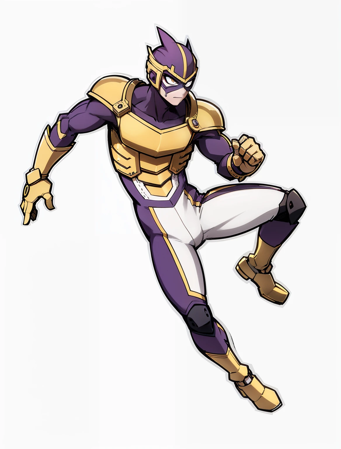 My Hero Academia style, anime boy, male, young male, trending on artstation pixiv, (full body shot:0.5), covered head, helmet, covered face, mask, dark purple helmet with white eyes, dark purple helmet, helmet with white eyes, hero costume, full body suit, dark purple suit with bright yellow, perfect hands, Perfect anatomy, Super Detailed,