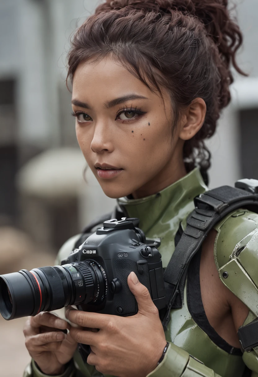 REALISTIC ANIME STYLE, JAPANESE ANIME, REAL ANIME, RAGE UNLEASHED, ANGRY, binoculars eyes, african american old man, white long beard cyborg soldier CAMERA LENSE HELM, ZOOM LENS GUN, GREEN HAMMER, GREEN CURLY SHORT HAIR, REFLECTIVE LENS EYES, heavy mecha armor, cybernetic, cyberpunk SPY, on planet venus, wasteland, apocalypse, barren venus planet, cinematic, volume lighting,