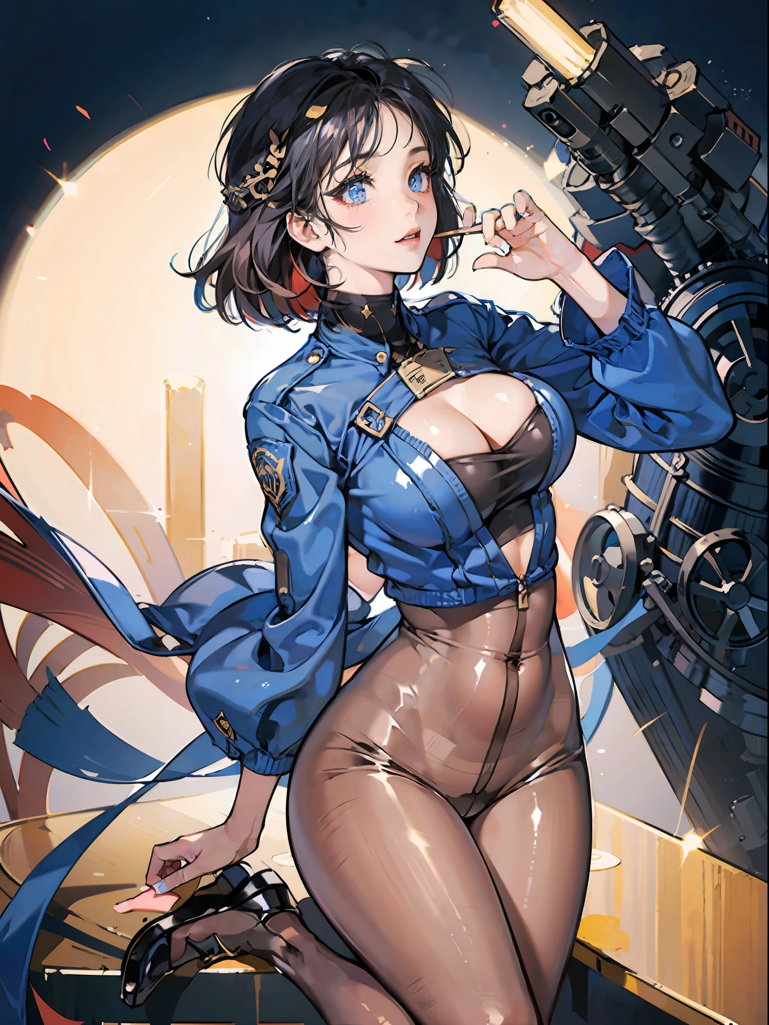 one-girl,(Solo:1.4),Blend polygons,short detailed hair,Solo,Pretty big breasts,Pose for photos in colorful tights and stockings, Levitin jumpsuit, Wear colored tights, Wear colored latex clothing, full body shot of, tight attire, full bodyesbian! Pretty face。Cinema lenses,Global light,Ambiguous scenes。