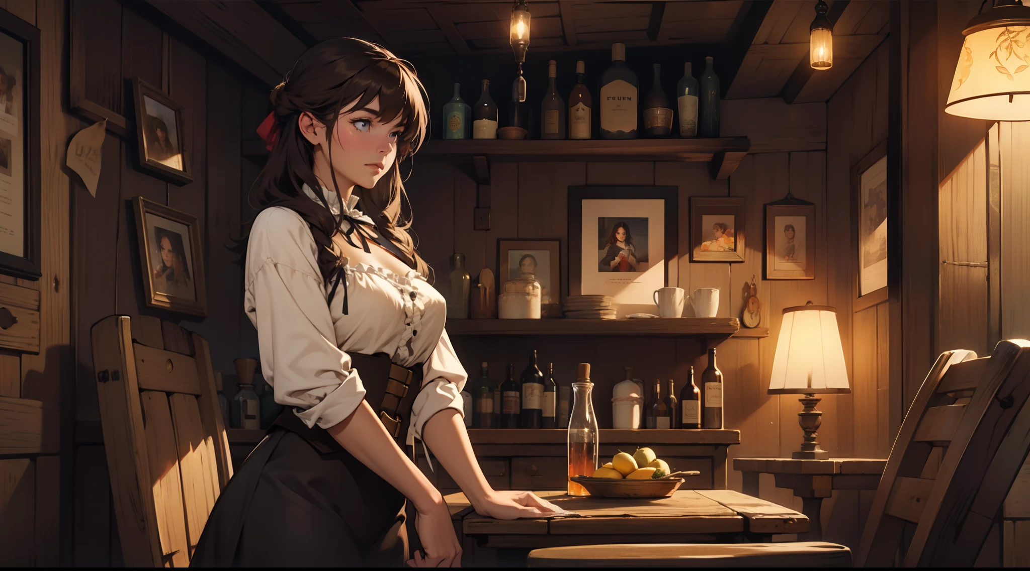 a woman in a western saloon