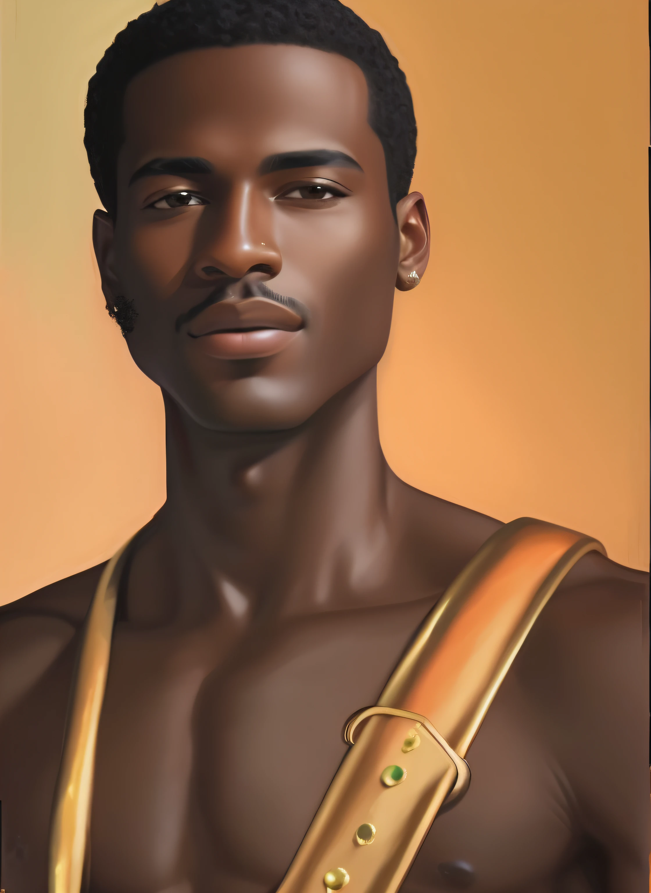 pintura de um homem com um cinto de ouro e um anel no peito, Homem africano, brown skin man egyptian prince, in a oil painting style, painted in high resolution, pintado digital, man is with black skin, oil digital painting, # 1 pintura digital de todos os tempos, #1 pintura digital de todos os tempos, Chade, pintura mate digital, retrato. High detail