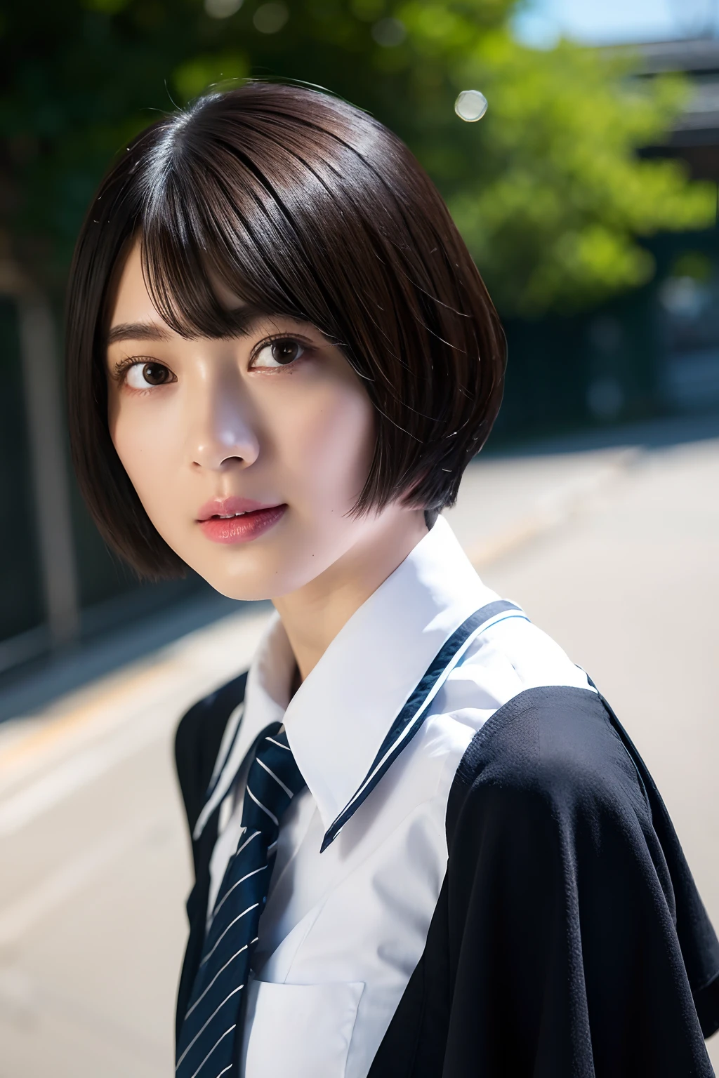 Short hair,White Oarai School Uniform,1girl in,Sexy Pose,Best Quality,masutepiece,Illustration,extremely delicate and beautiful,nffsw,Unity,,amazing,finely detail,masutepiece,Official art,Highly detailed ticker Unity 8k wallpaper,unbelievable Ridiculous,huge filesize,Ultra-detailed,hight resolution,Extremely detailed,Beautiful detailed girl,Realistic,Soft light,full frontal,Daytime,plein air,Full body,