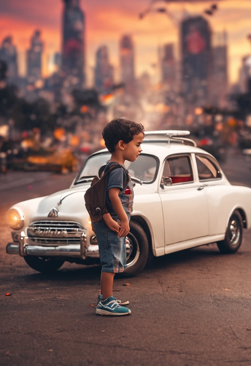 (()+(white t-shirt)+(car)) | (city background)